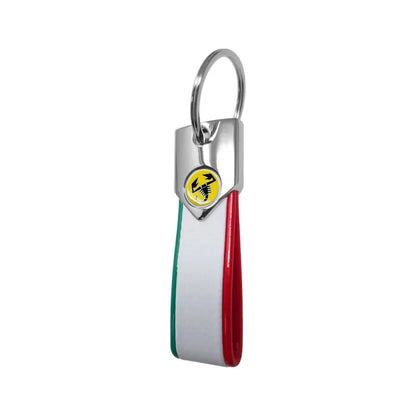 Abarth Carbon Effect Keyring - White Tricolore - Various Options