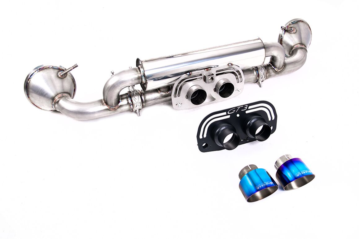 Milltek Exhaust Porsche 911 992.1 GT3 Rear Silencer Assembly Exhaust Inc Burnt Titanium Trims SSXPO175