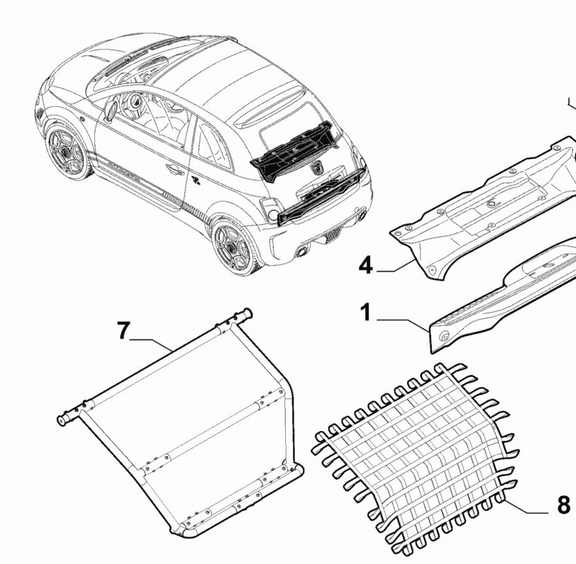 Genuine Abarth 695 Biposto Titanium Rear Harness / Roll Bar & Net Kit