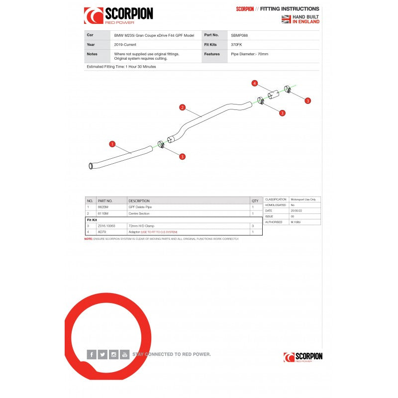 Scorpion Exhausts - BMW M235i Gran Coupe XDrive F44 GPF Delete Pipe SBMP088