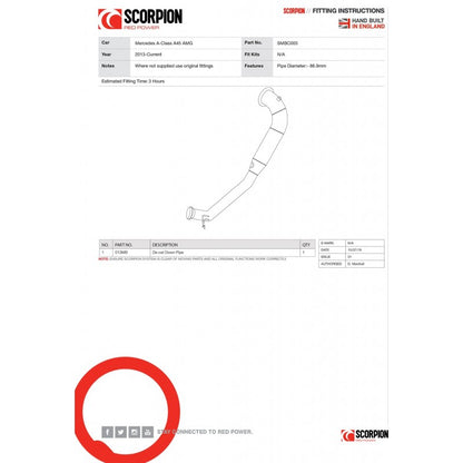 Scorpion Exhausts - Mercedes-Benz A-Class A45 / CLA45 AMG 4Matic 2013 To 2018 De-Cat Downpipe SMBC003 - TMC Motorsport