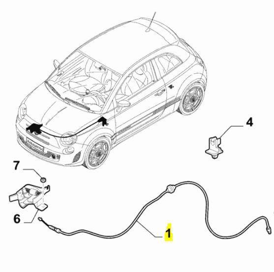 Bonnet Release cable - Fiat 500 Abarth 51845793 / 52104338